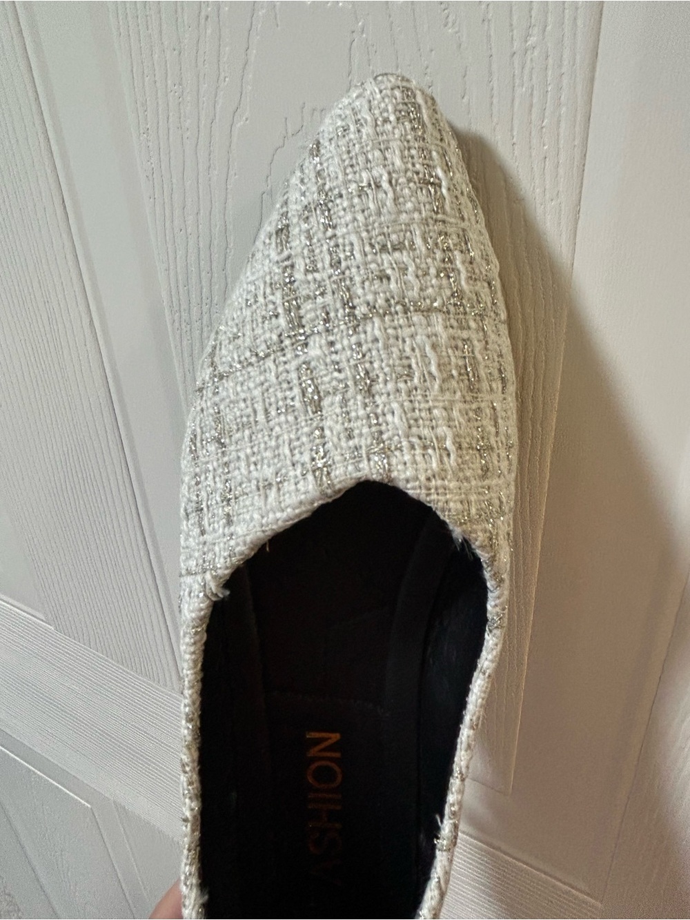 Textured Beige Pointed-Toe Women's Flats - Picture 3 of 3